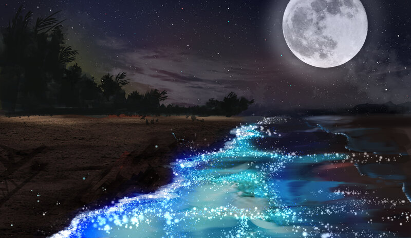 Glowing River at Night — Blue