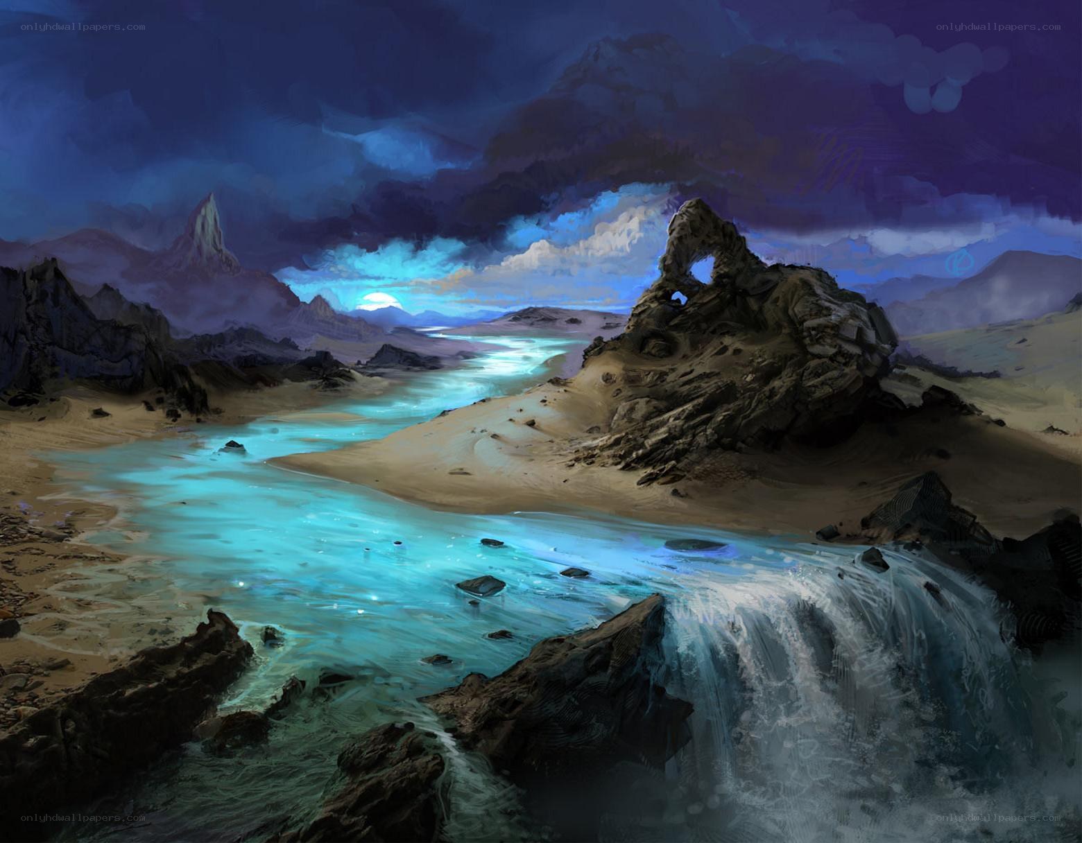 glowing river at night