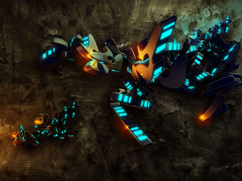 glowing robotic creatures