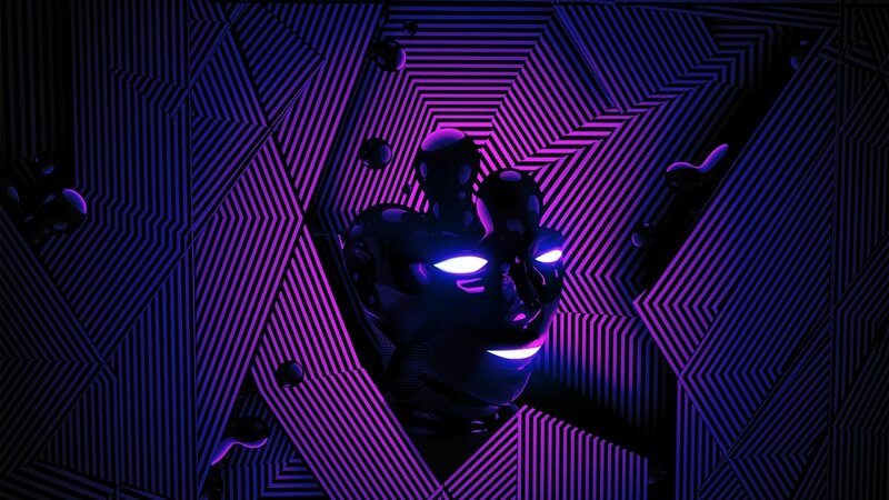 Glowing Robotic Head — Purple, Futuristic, Night, 3d Render