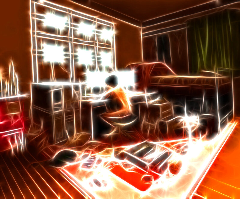 glowing room with piano