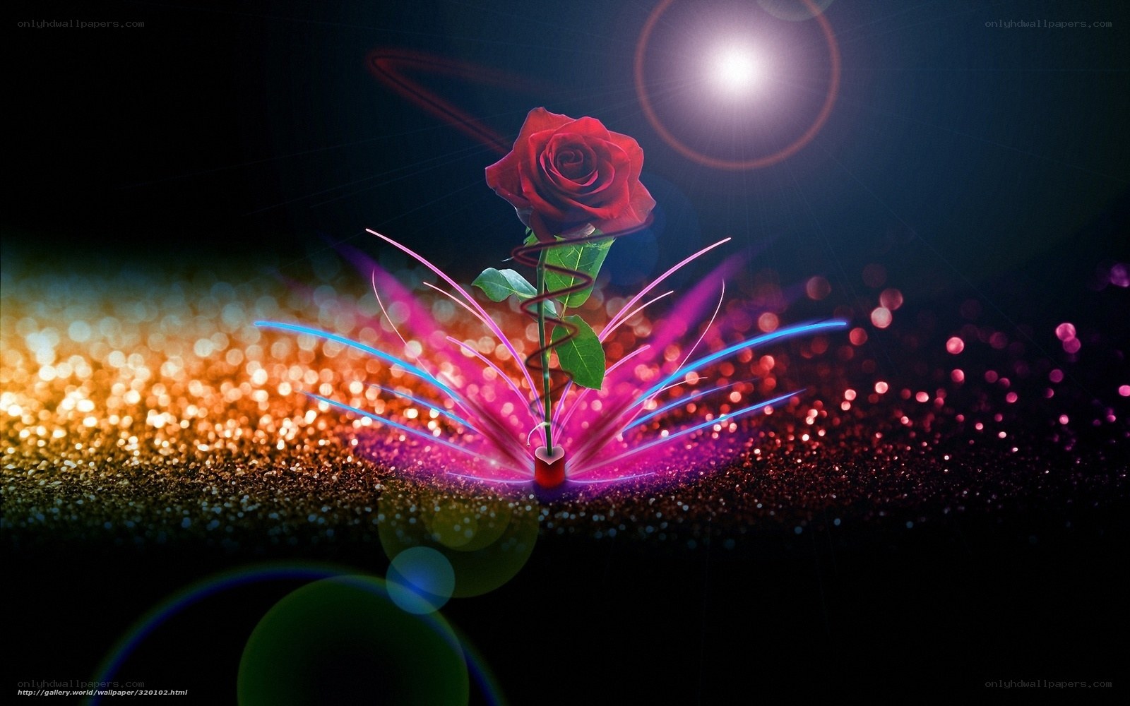 glowing rose with sparkles