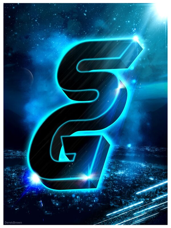 glowing S logo over city