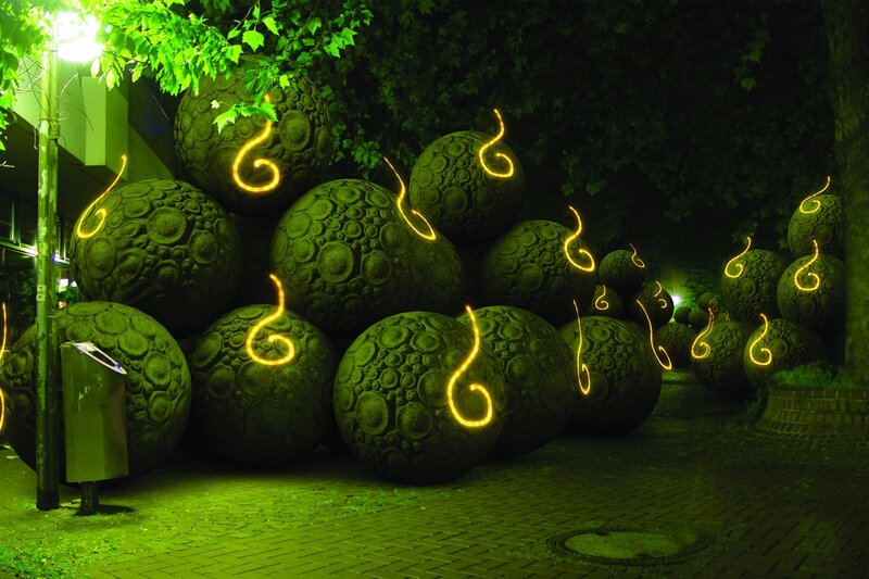 Glowing sculptures at night
