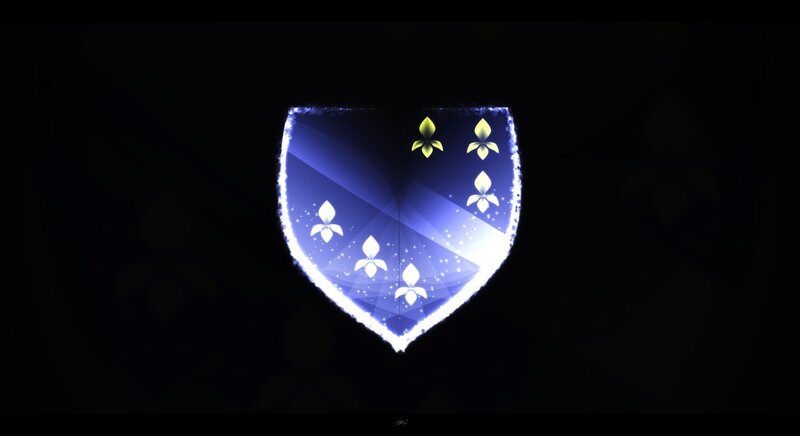 glowing shield with fleur-de-lis