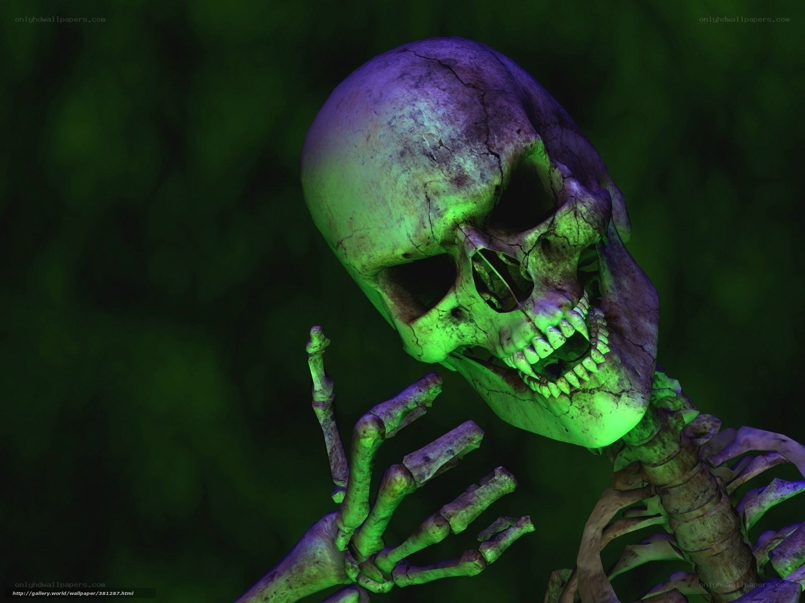 glowing skeleton in green light