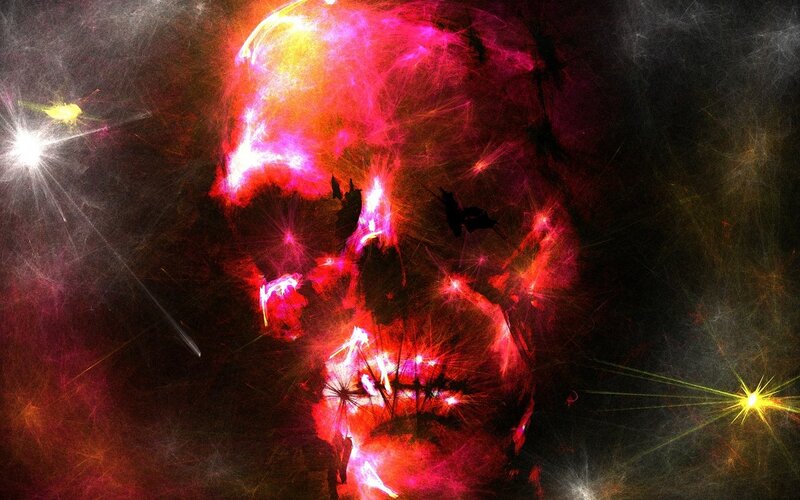 glowing skull in cosmic space