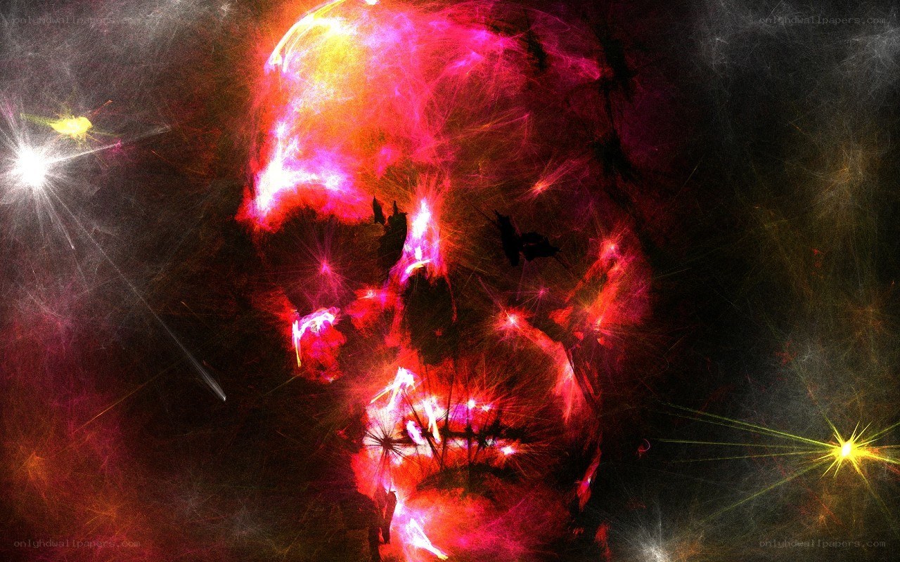 glowing skull in cosmic space
