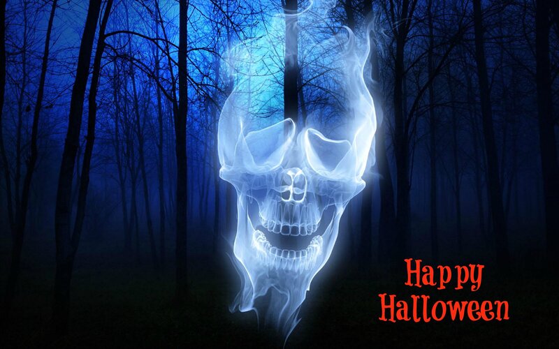Glowing Skull in Forest — Blue