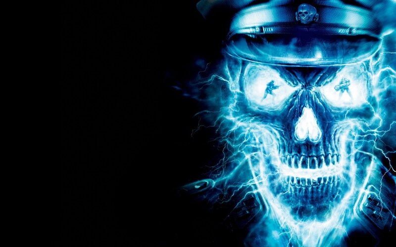 glowing skull in military hat
