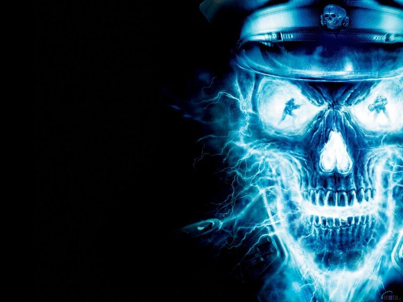 Glowing Skull in Military Hat — Blue