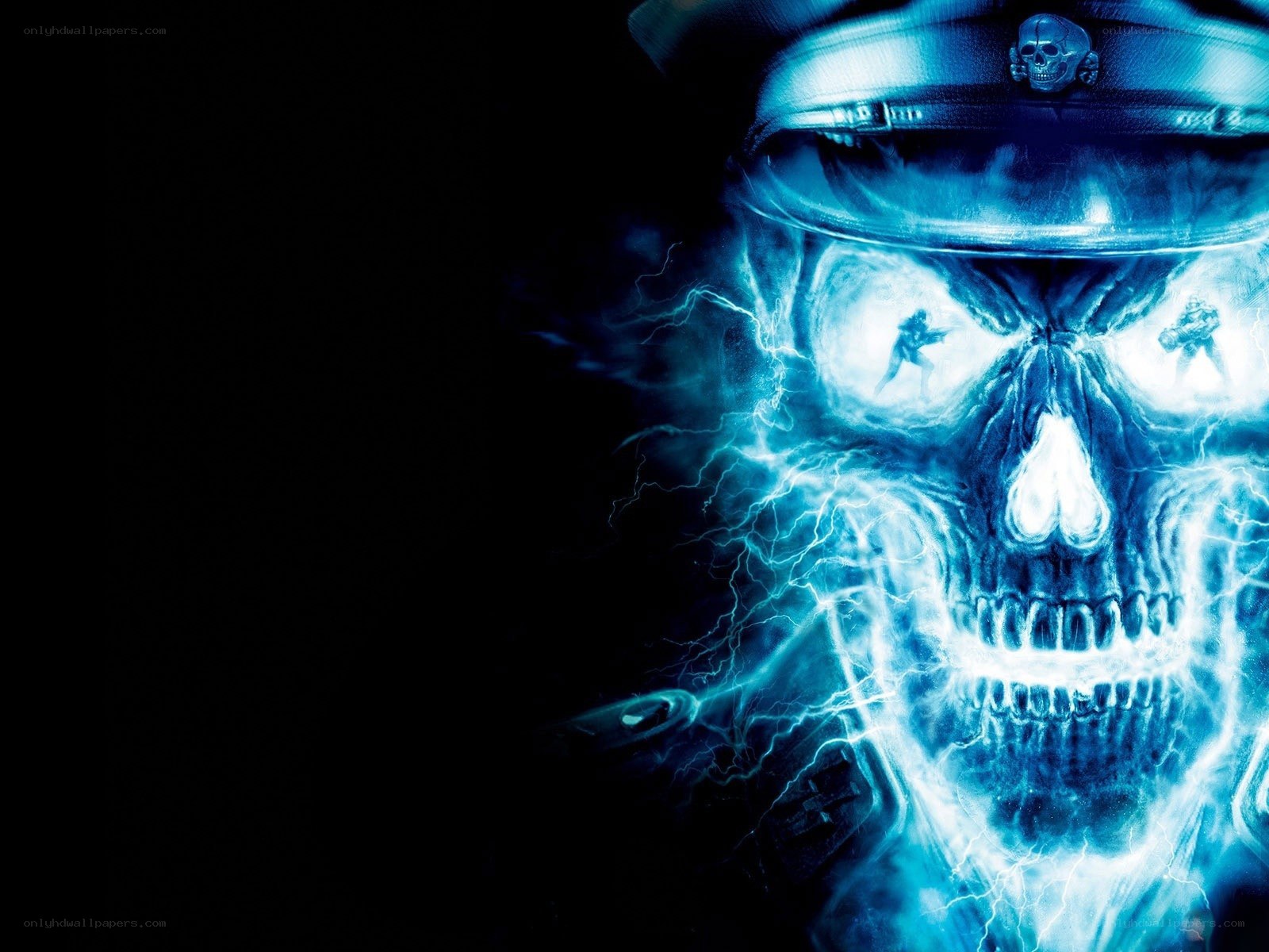 glowing skull in military hat