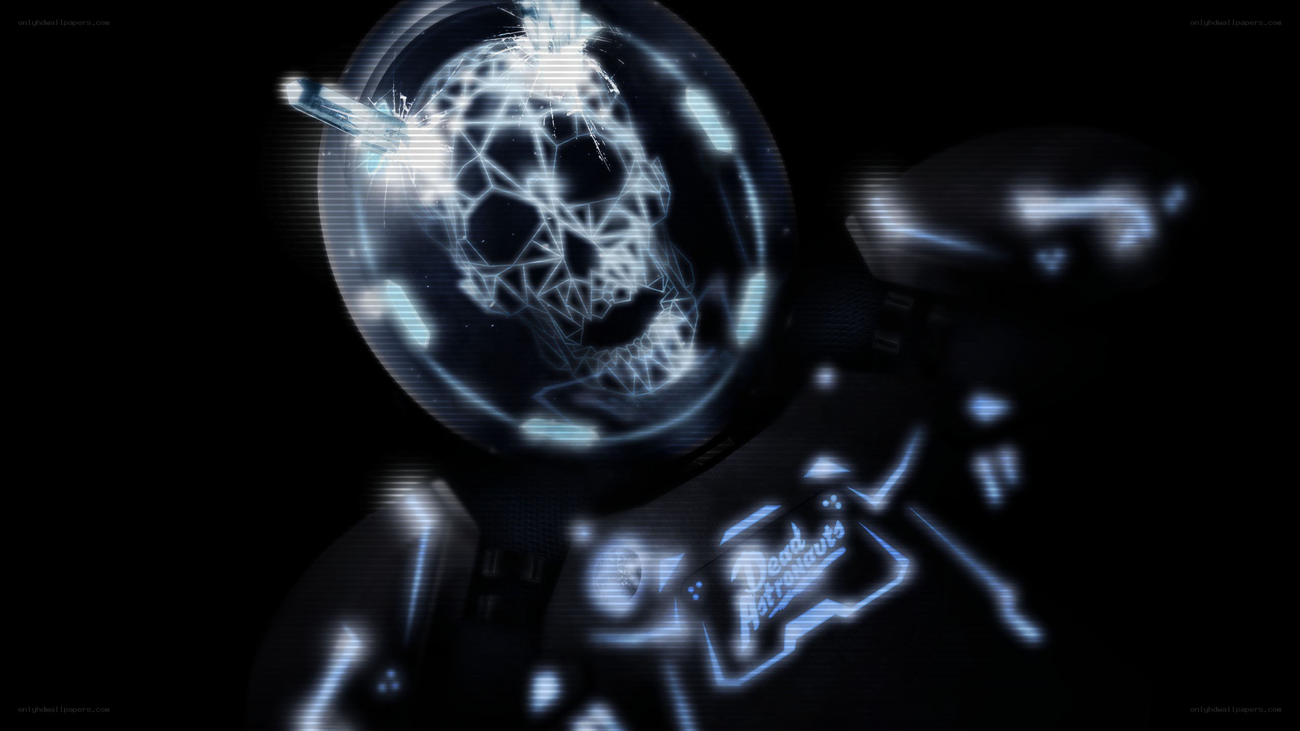 glowing skull in space suit