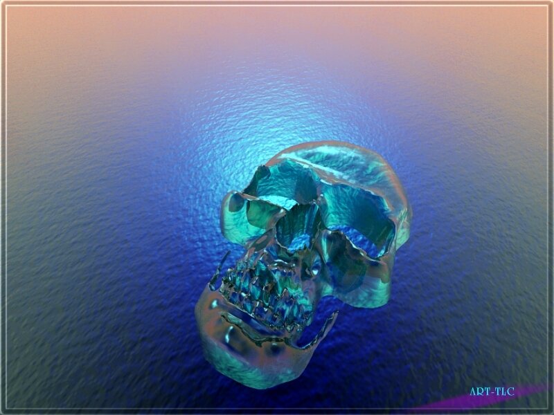 glowing skull in water