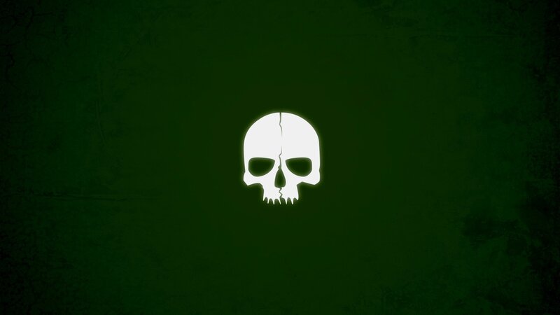 glowing skull logo on green
