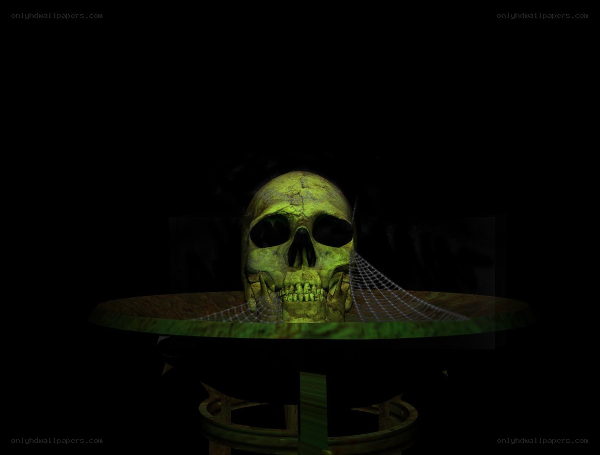 glowing skull on table