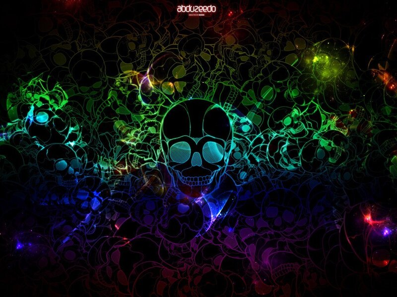 Glowing Skull Pattern — Black, Dark, Digital Art, Skulls, Neon Lights