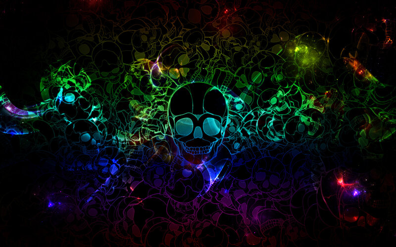 Glowing Skull Pattern — Black, Dark, Night, Digital Art