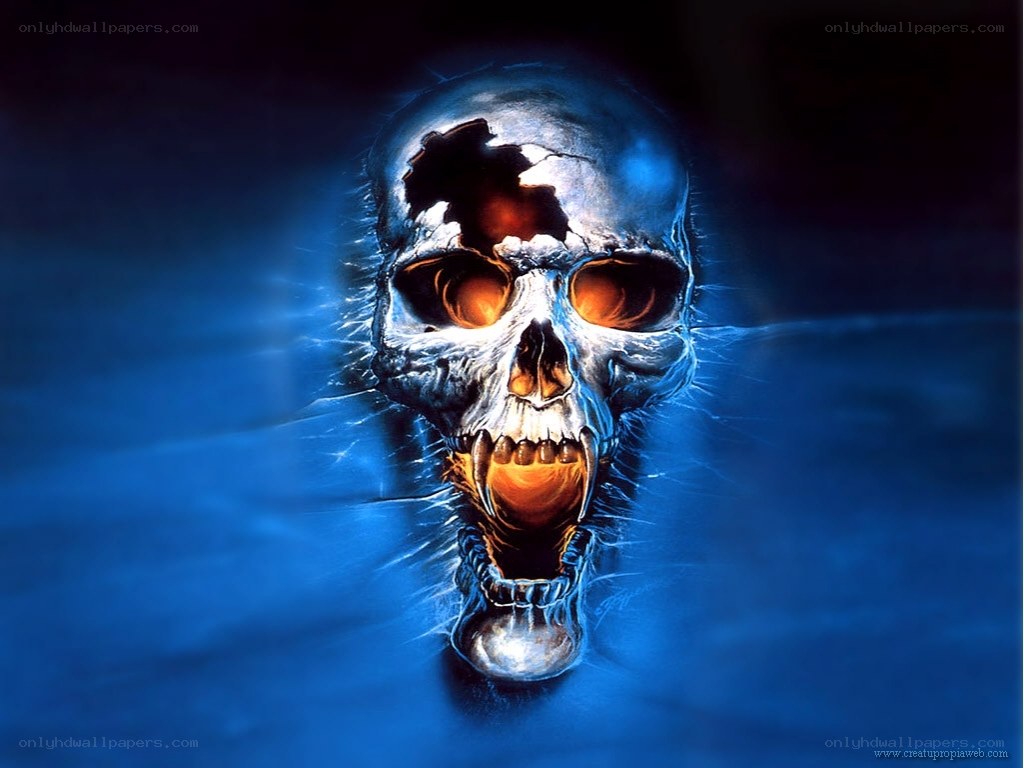 glowing skull with blue aura