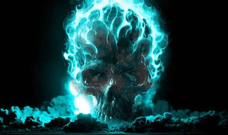 glowing skull with blue flames