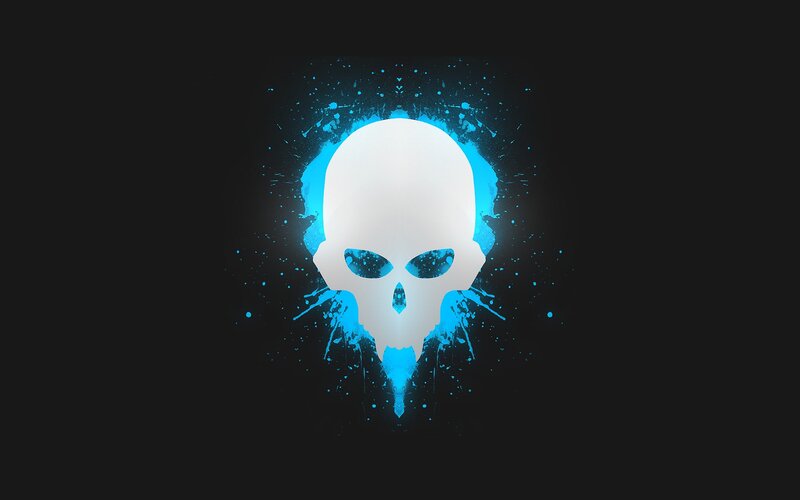 glowing skull with blue splatter