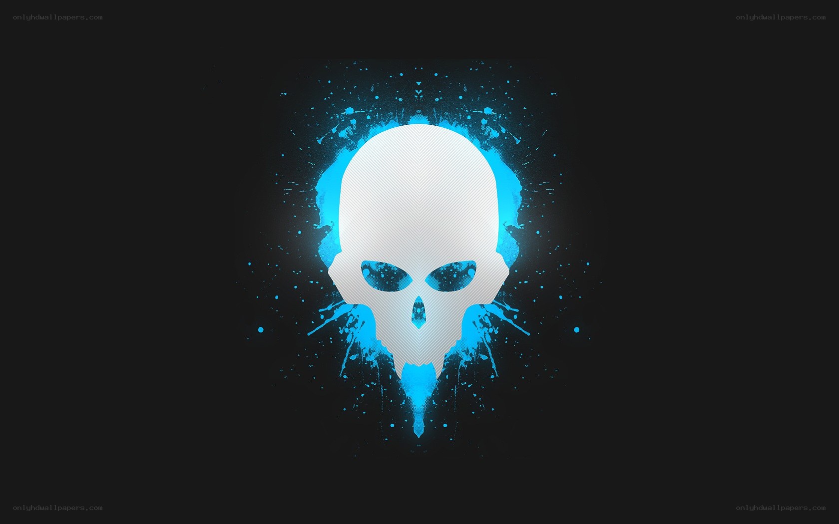 glowing skull with blue splatter