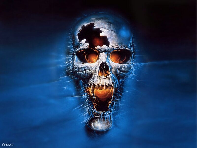 Glowing Skull with Broken Head — Blue