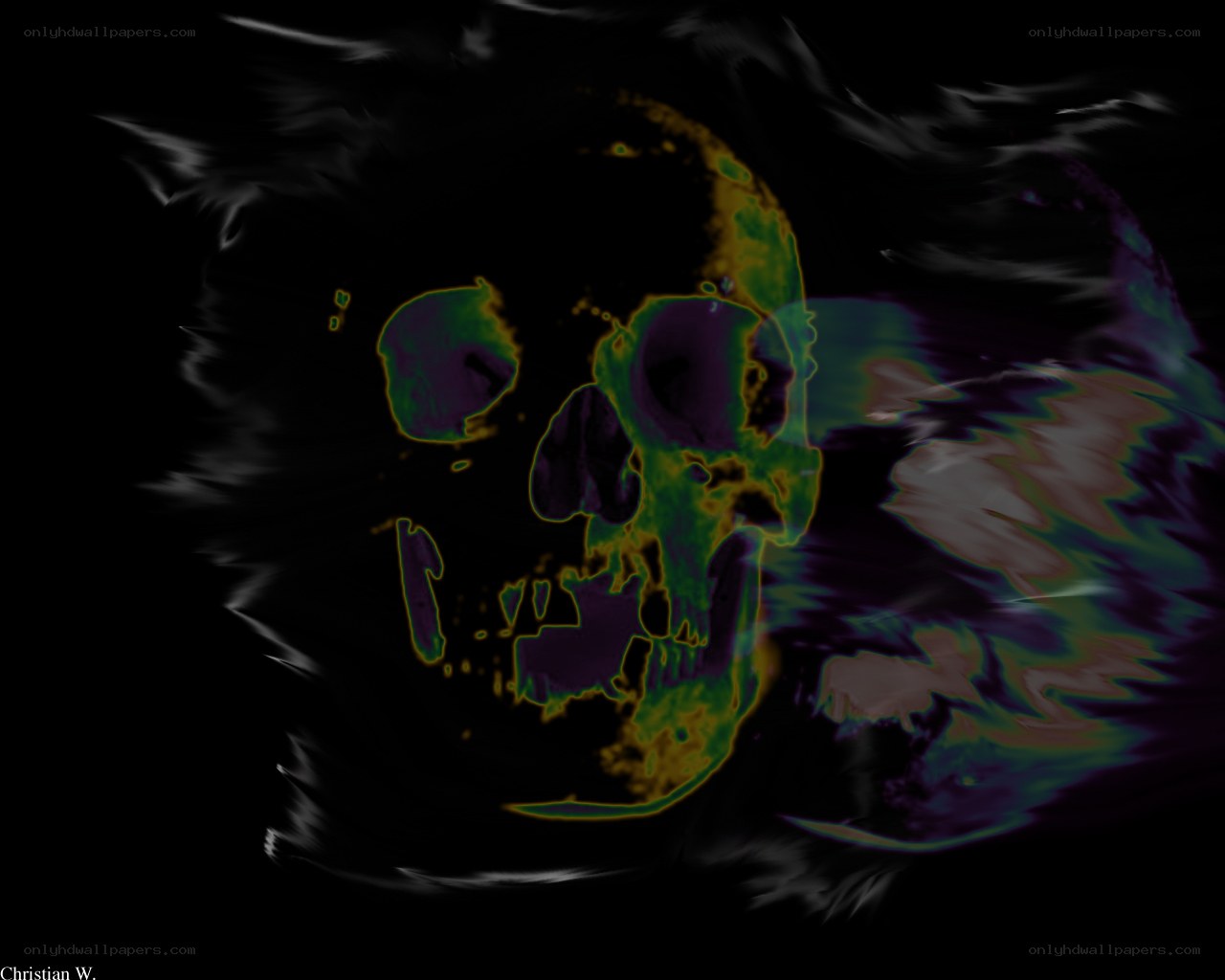 glowing skull with digital distortion