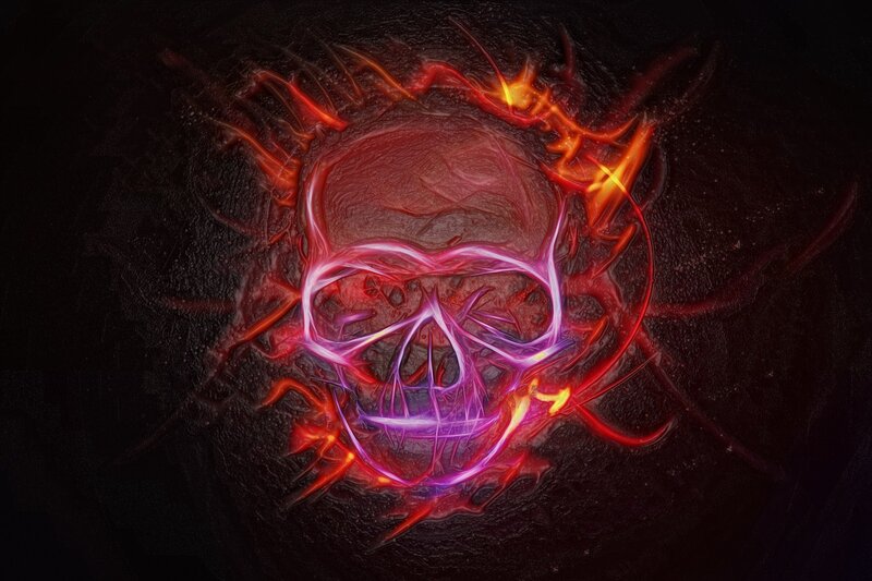 glowing skull with flames