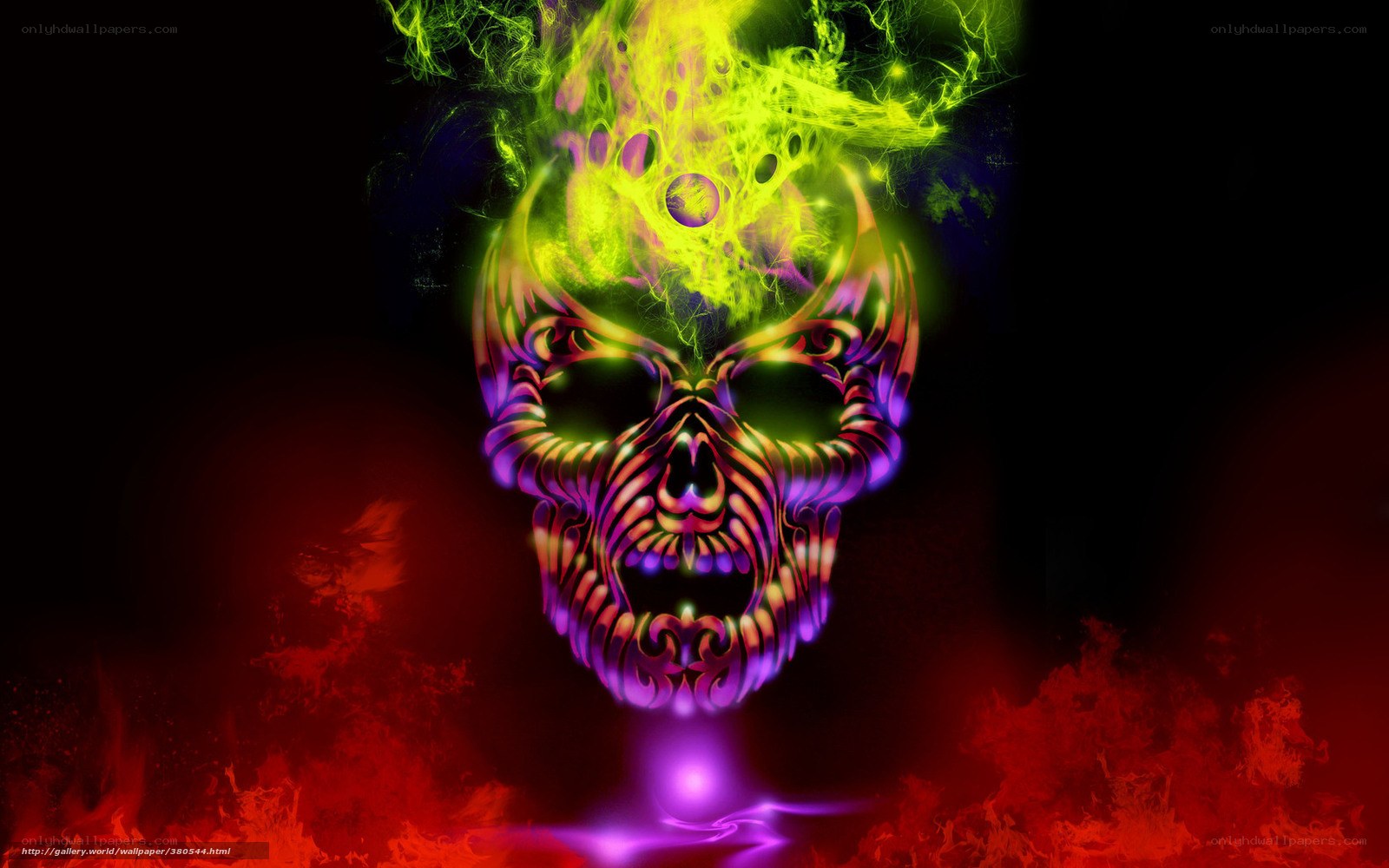 glowing skull with neon flames