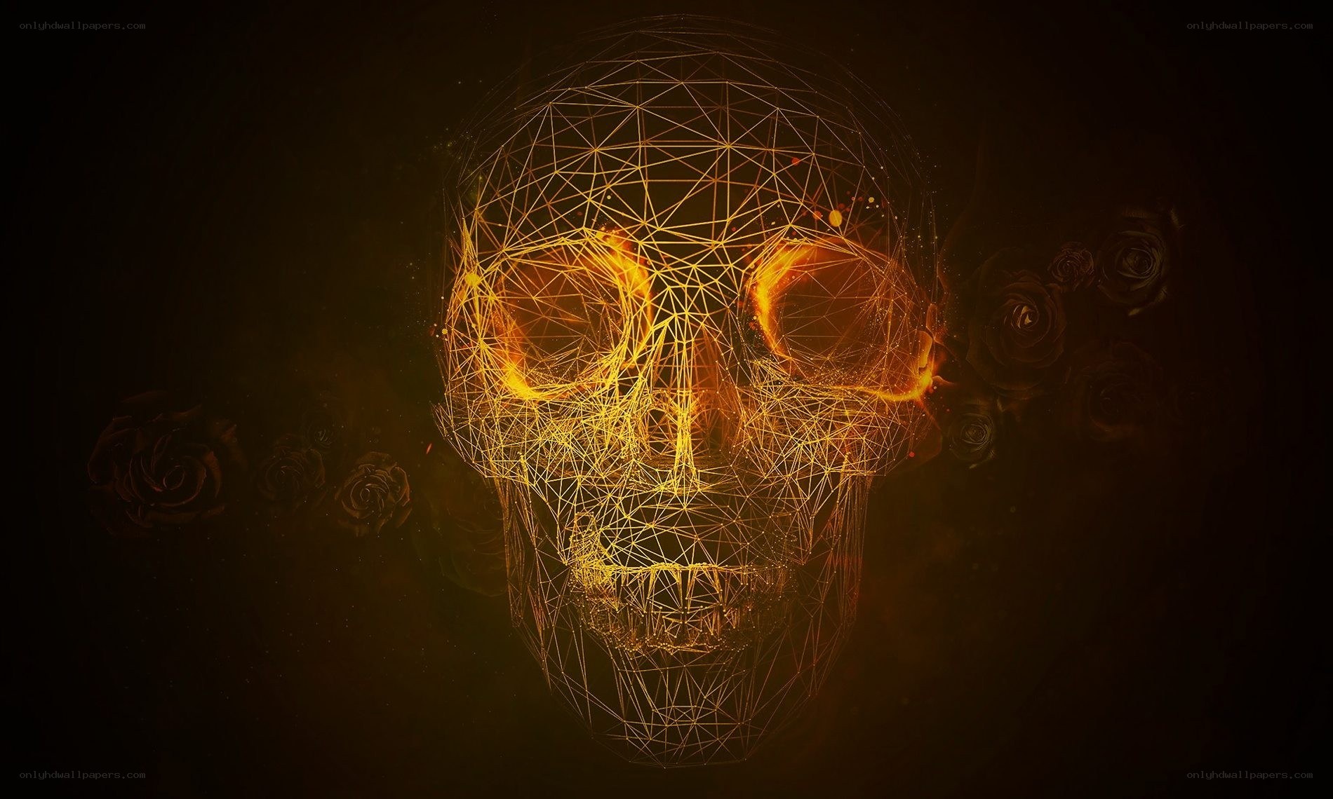 glowing skull with roses