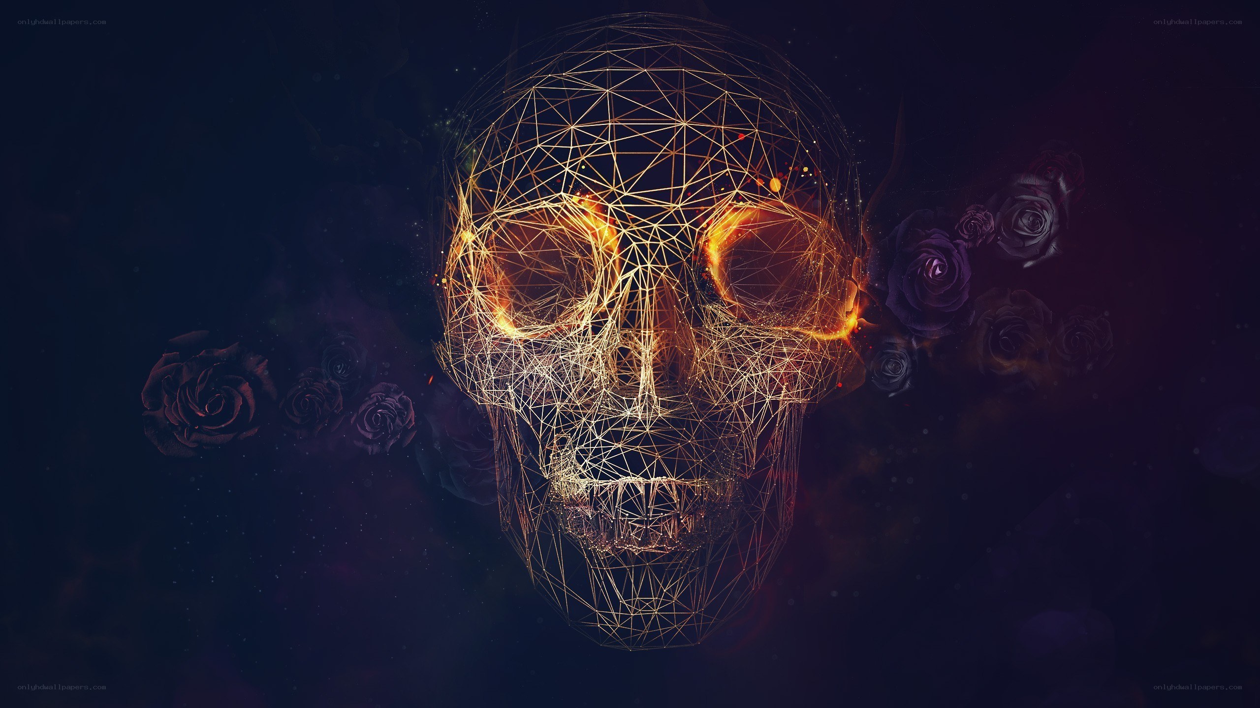 glowing skull with roses