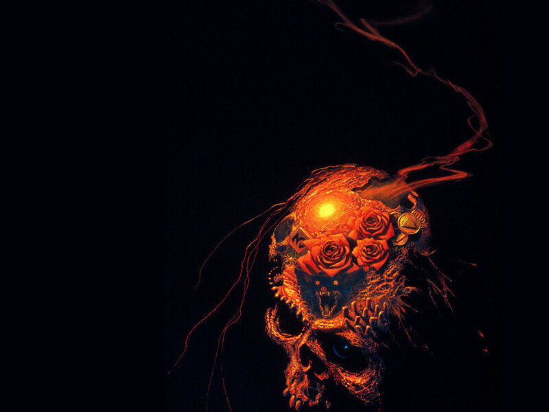 Glowing Skull with Roses — Black