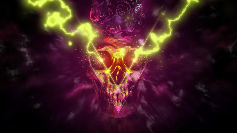 Glowing Skull with Roses — Purple, Dramatic