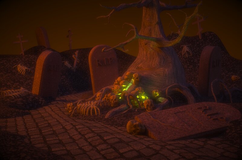 Glowing Skulls in Graveyard