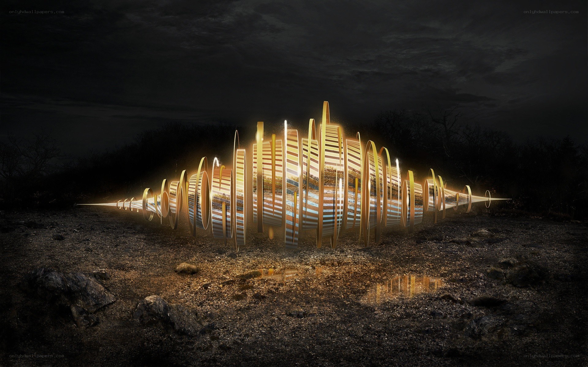 glowing soundwave sculpture
