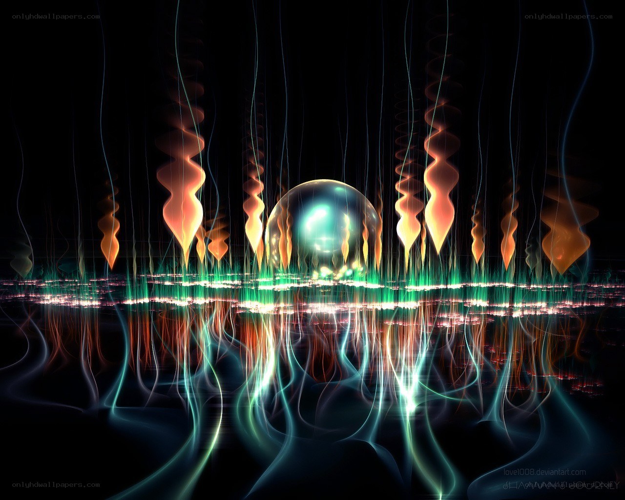 glowing sphere in digital landscape