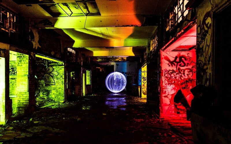 Glowing Sphere in Hallway