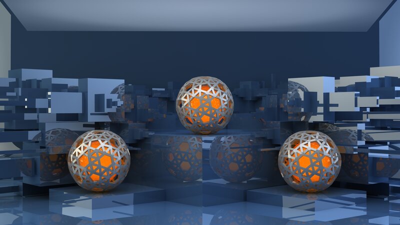 glowing spheres in a digital landscape