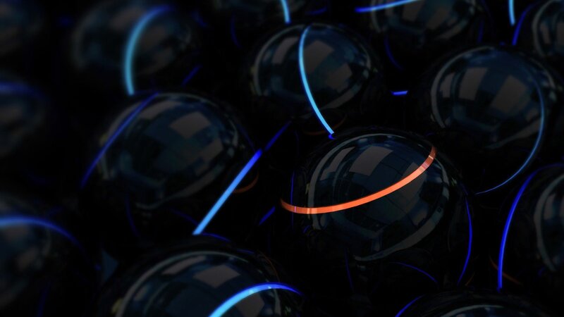 Glowing Spheres in Dark — Black, 3d Render, Neon Lines