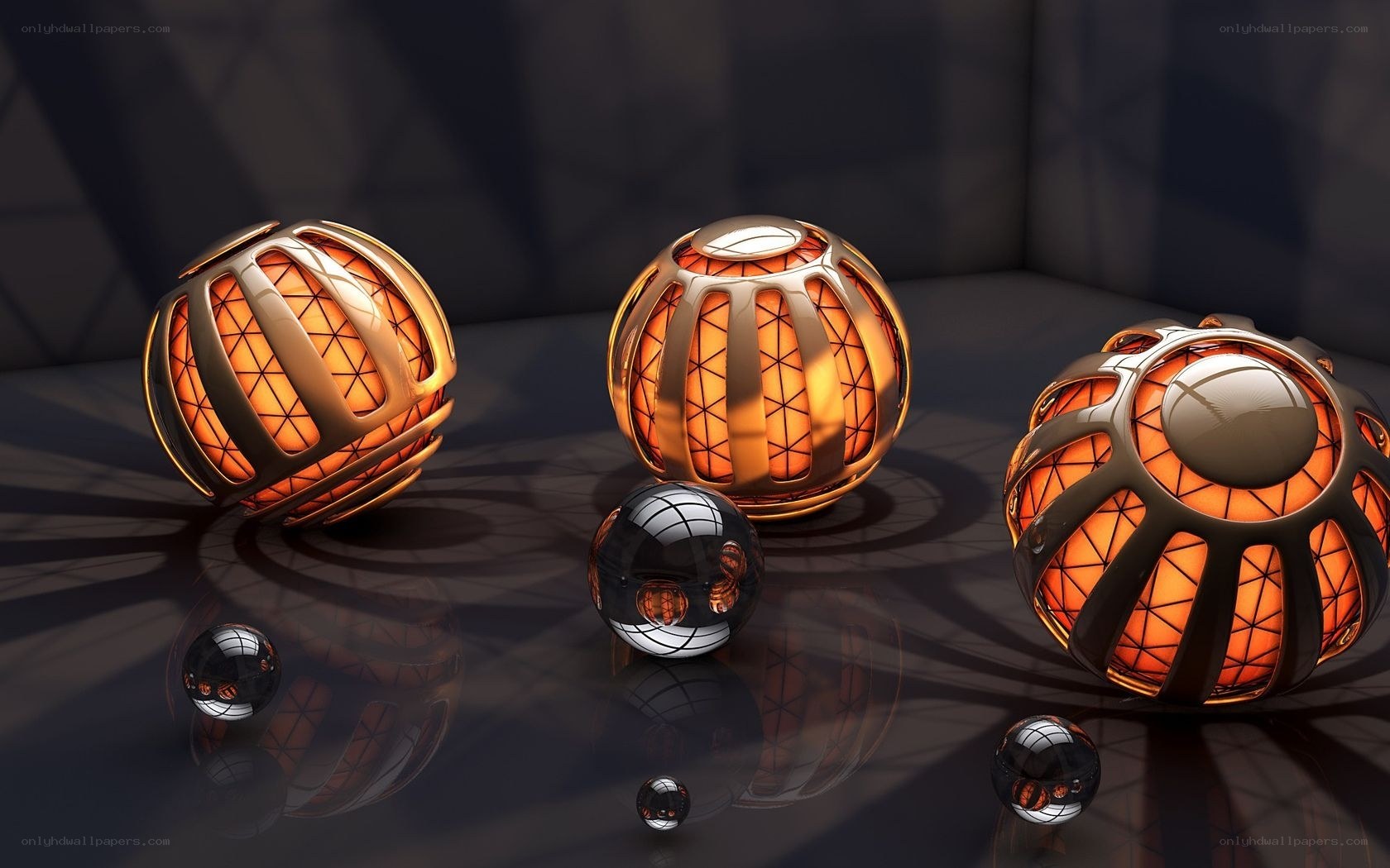 Glowing spheres in dark room
