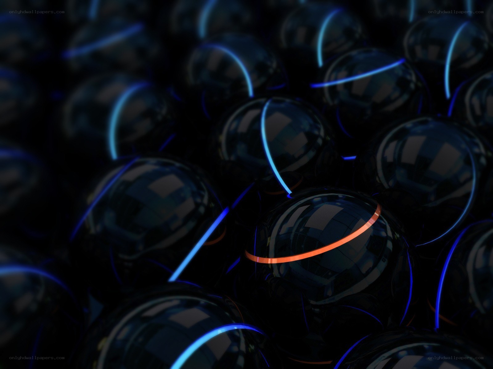 glowing spheres in dark space
