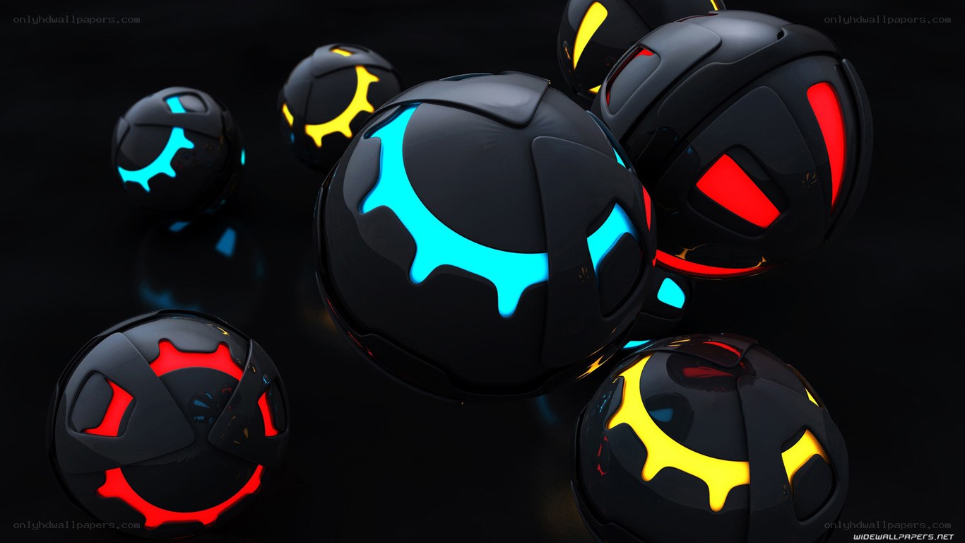 glowing spheres in dark space