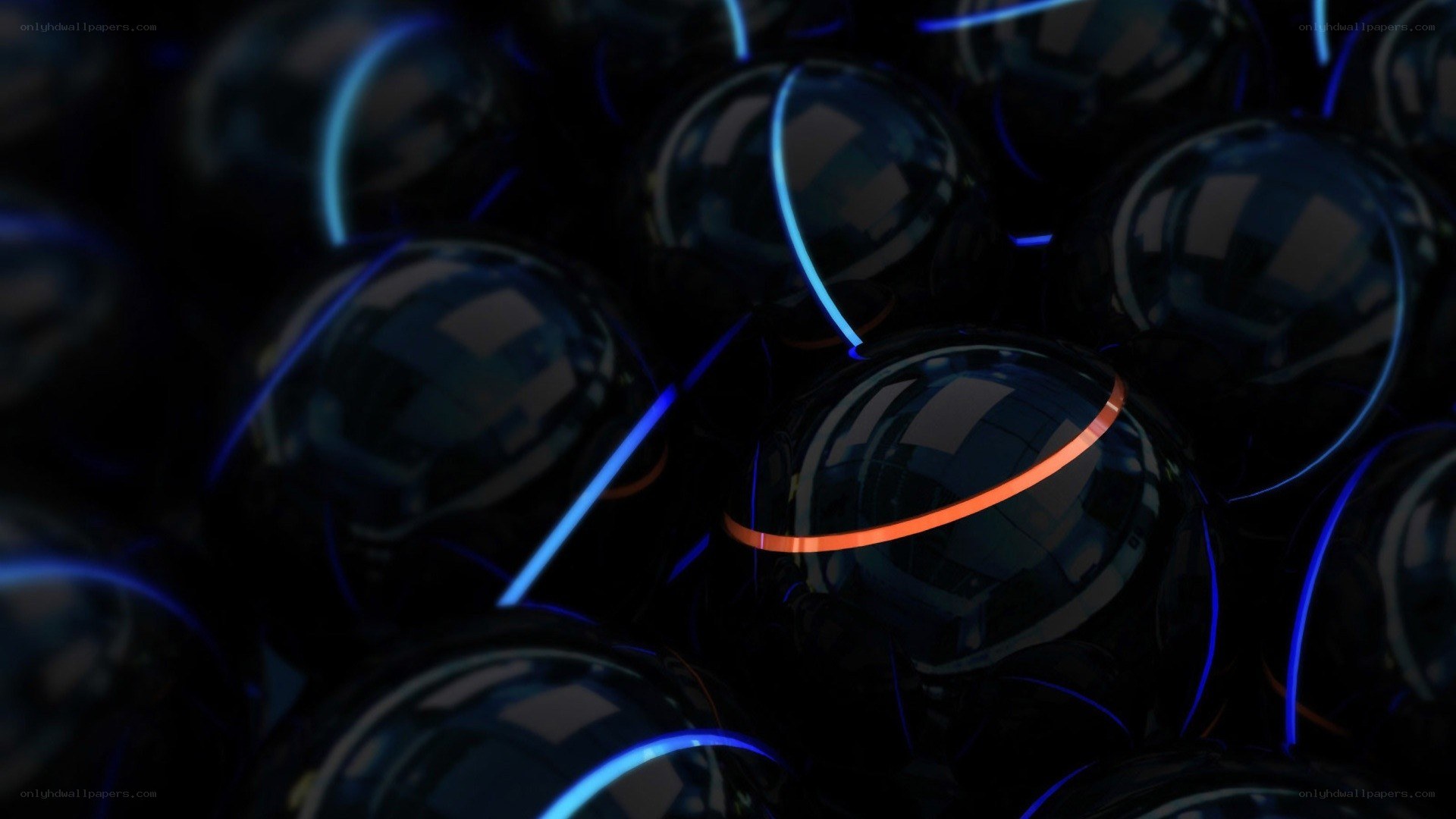 glowing spheres in dark space
