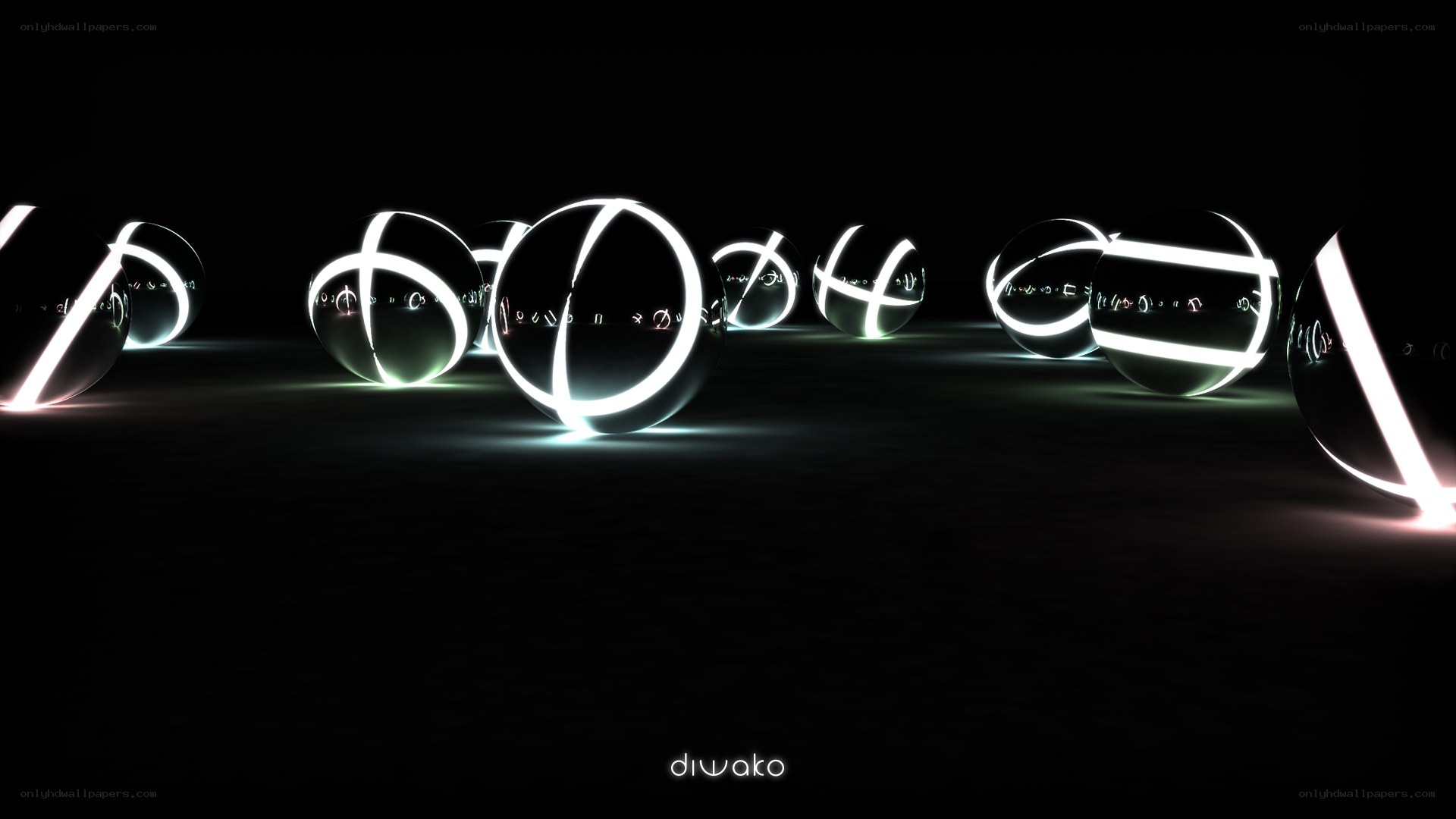 glowing spheres in dark space