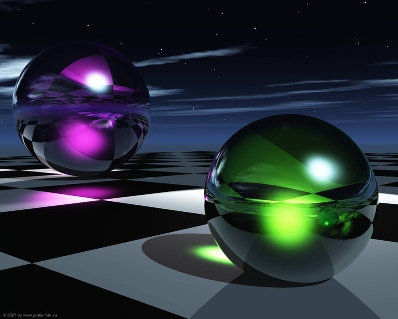Glowing spheres on a checkered floor