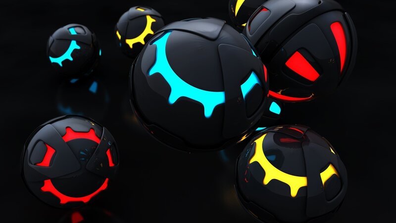 Glowing Spheres on Black — Dramatic
