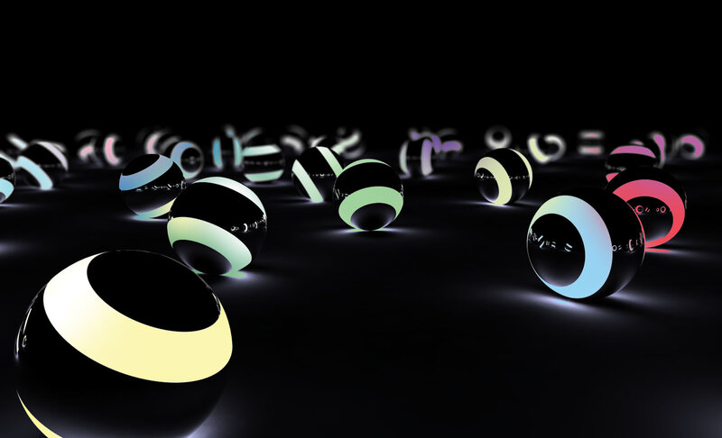 glowing spheres on black surface