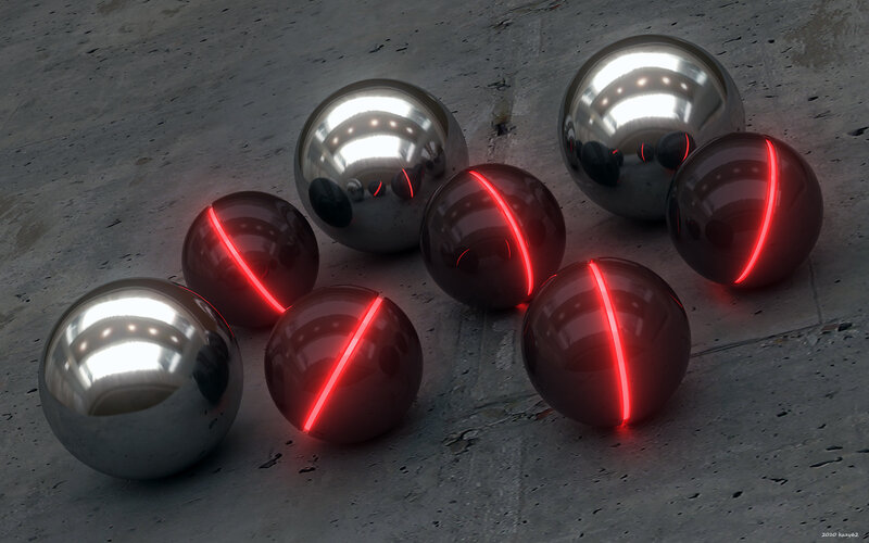 Glowing spheres on concrete