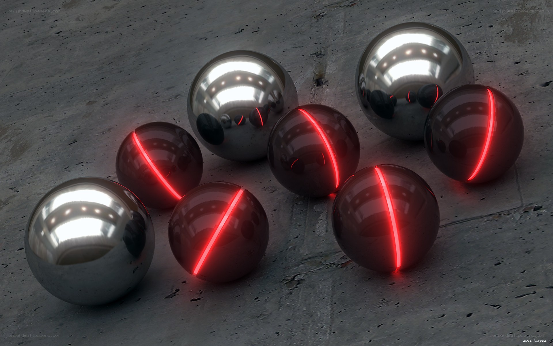 Glowing spheres on concrete